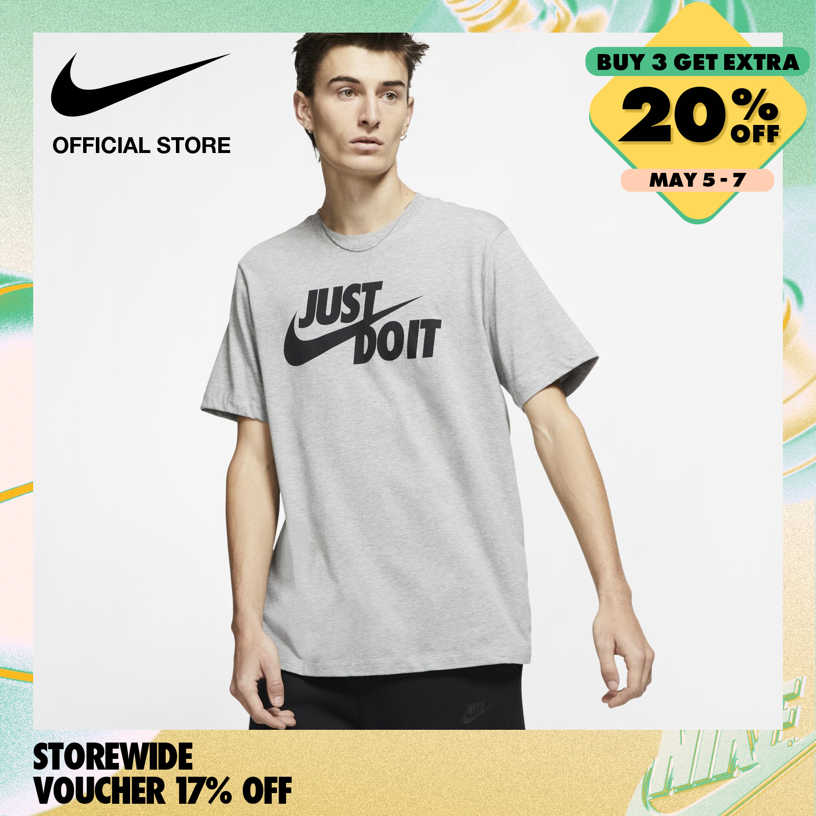 Nike Men's Sportswear Just Do It Swoosh T-Shirt - Dark Grey Heather