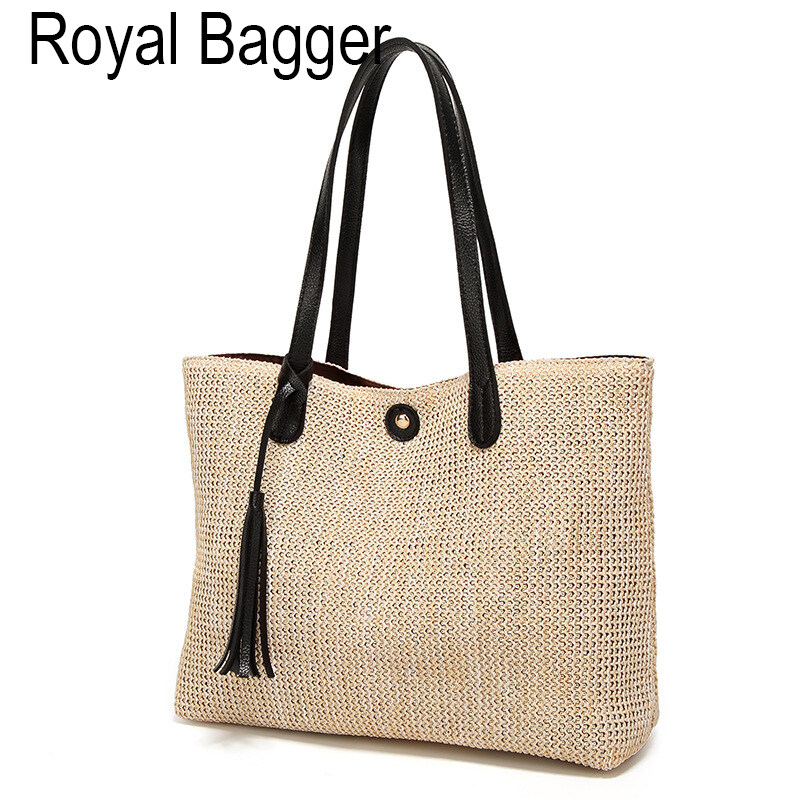Royal Bagger Tote Bag European And American Fashion Big Bag Woven Handbags Elegant Beach Straw Bags Casual Simple Shoulder